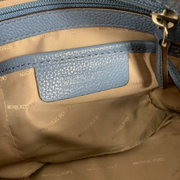 Michael Kors Mercer Duffel Bowling Shoulder Crossbody Bag Denim Blue Leather - Picture 15 of 15